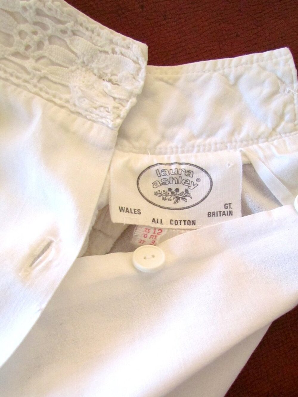 LAURA ASHLEY VICTORIAN BLOUSE, S, VINTAGE COTTON LACE, GIBSON GIRL PUFFED SLEEVE - Picture 5 of 9